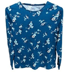 Women’s Large Croft & Barrow Floral Blue Cotton Classic T-Shirt